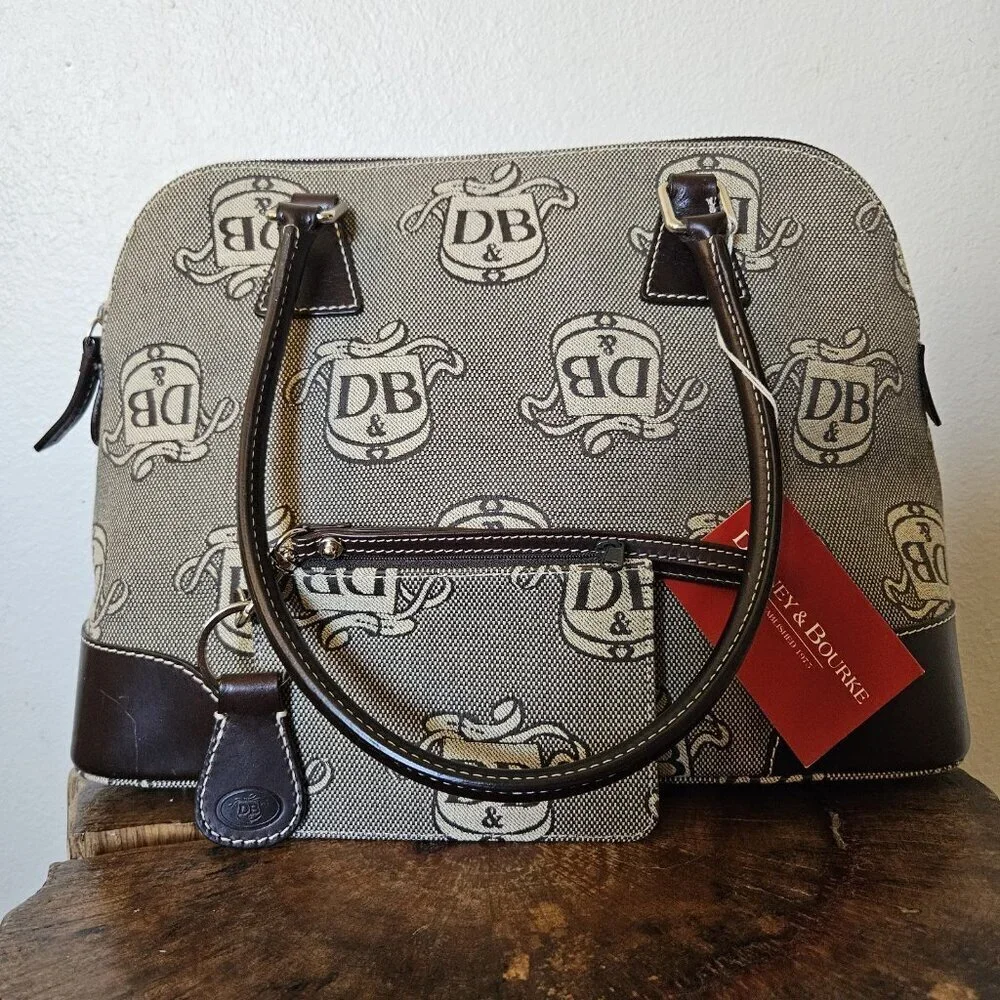 Dooney & Bourke DB Monogram Satchel + Wristlet Set NWT Gray Canvas Leather